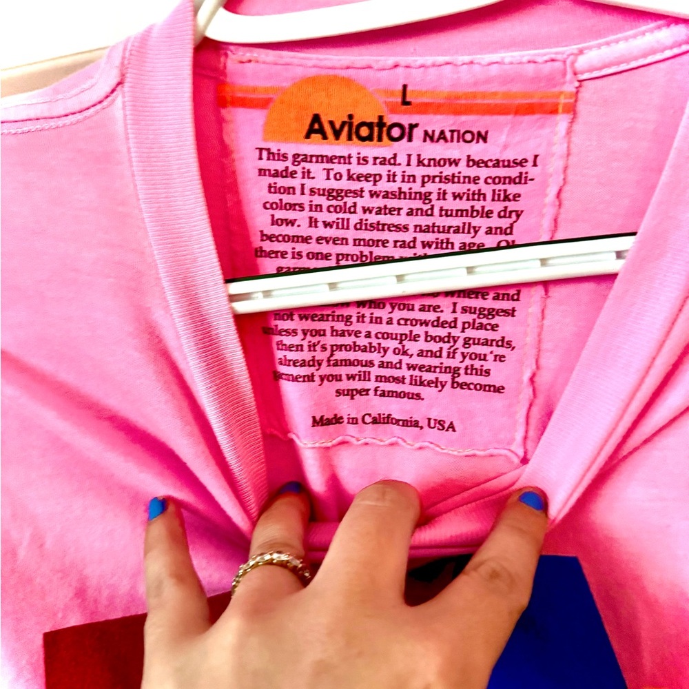 Aviator Nation Logo Boyfriend Tee Neon Pink - Picture 5 of 5
